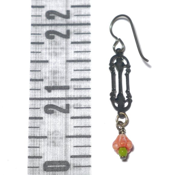 Hand Crafted Handmade Earrings Arts & Crafts Style Brass Coral Pink Bell… - Picture 4 of 5